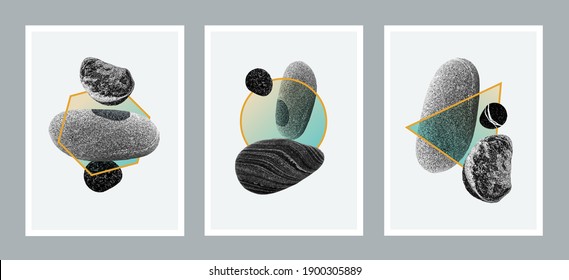Set of 3 creative minimalist illustrations for wall decoration, postcard or brochure cover design. Vector EPS10.