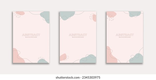 Set of 3 Cute Abstract Background with Blob Pink Blue Color Pastel Theme. Fluid style for banners, pamphlet, poster, frame, border, presentations, flyers, ads, promotion
