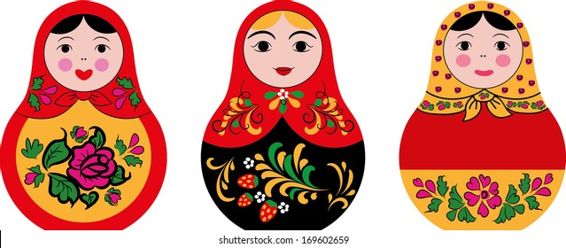 set of 3 cute Russian dolls matryoshka