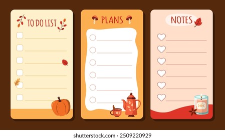 Conjunto de 3 lindos planificadores de otoño de Vector para notas