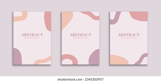Set of 3 Cute Vertical Background A4 with Blob Organic Shape Purple Pastel Color. Minimalist style for banner, pamphlet, poster, frame, border, presentation, flyer, cover book, ad, stories, invitation