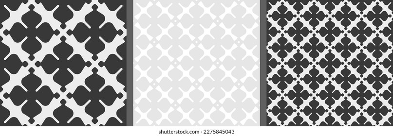 Set of 3 decorative monochrome tile pattern designs. Vector illustrations.