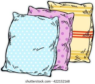 Set 3 decorative pillow, bed pillow, sketch vector illustration of pillow