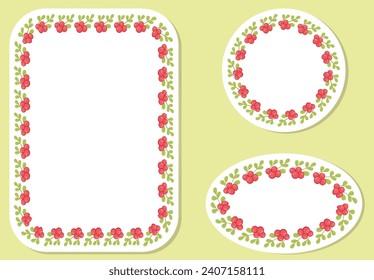 Set of 3 Decorative Wreaths with Branches, Berries, and Leaves. Vector Illustration. Frames, Circles, Square, and Oval. 