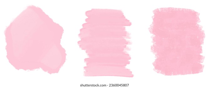 Set of 3 Delicate Abstract Paint and Pastel Vector Splatters. Light Pink Paint Stains on a White Background. Pastel Color Stains and Splatter Print Set. Rgb Colors. No text.	