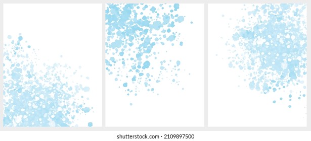 Set of 3 Delicate Abstract Watercolor Style Vector illustration with Light Blue Paint Stains on a White Background. Pastel Color Splashes and Splatter Print Set.