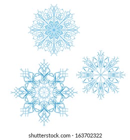 Set of 3 detailed vector snowflakes