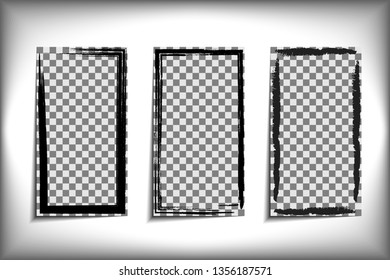 Set of 3 different hand drawn rectangle borders. Pencil stroke. Box for picture or text. Social media post layout. Vector illustration. EPS10