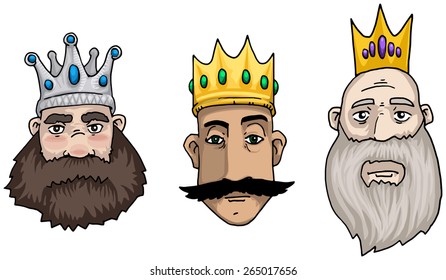 conjunto de 3 reyes, retratos, ilustración vectorial