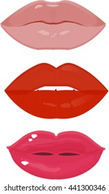 Set of 3 different lips isolated on white background