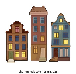 Set of 3 different pretty cute houses, vector illustration