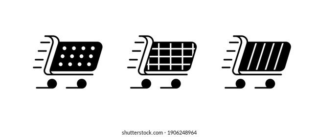 Set von 3 verschiedenen Warenkorb-Symbolen. Sammlung von Web-Icons aus verschiedenen Shopping-Cards in verschiedenen Formen für Online-Shop. Solide moderne Symbole. Zum Warenkorb hinzufügen von Webseiten-Symbolen, Benutzeroberfläche pic