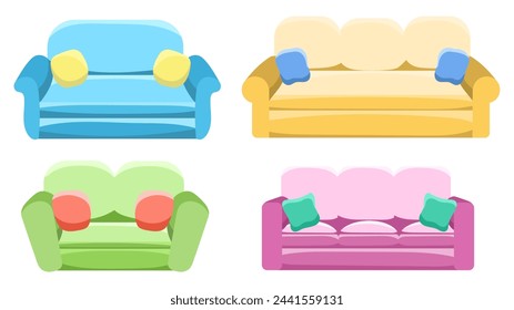 Set of 3 different sofas. Flat vector illustration, easy to edit