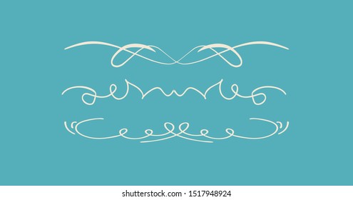 Set of 3 dividers. Vector eps10. Isolated. Titled, separated layers. For decorating of notary catalog, visit card, barber interior, classic cinema ticket, presentation, sew shop discount card.