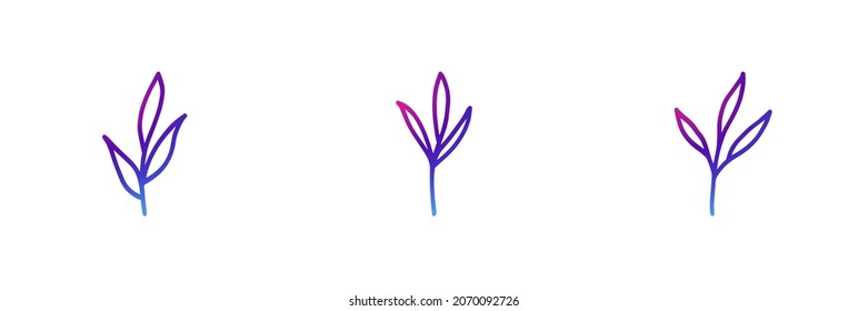 Set of 3 doodle plants with purple gradient effect.