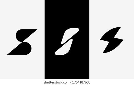 SET of 3 dynamic and creative monograms for letter S. Vector logo elements for companies branding
