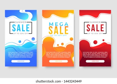 Set of 3 dynamic modern fluid design for mega sale banners. Sale banner template design, social media banner template, voucher, discount, season sale