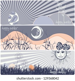Set of 3 easter banner designs for all your design projects, all elements on separate layers for easy adjustments.