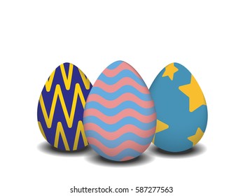 set of 3 easter eggs, happy easter, vector illustration