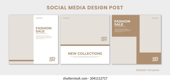 Set 3 of Editable Social Media Instagram Design Post Template with Minimalist Style. Suitable for Post, Sale Banner, Promotion, Ads, Advertising, Product Fashion, Beauty, Salon, Presentation, etc