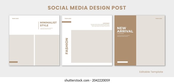Set 3 of Editable Social Media Instagram Design Post Template with Minimalist Style. Suitable for Post, Sale Banner, Promotion, Ads, Advertising, Product Fashion, Beauty, Salon, Presentation, etc