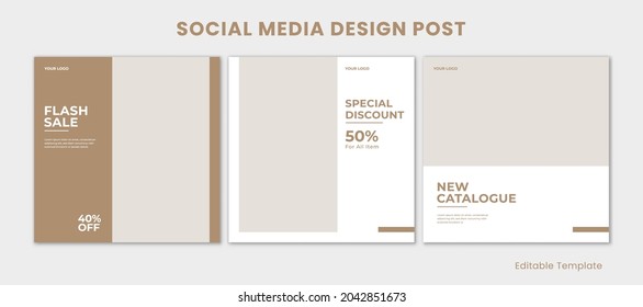 Set 3 Of Editable Social Media Instagram Design Post Template With Minimalist Style. Suitable For Post, Sale Banner, Promotion, Ads, Advertising, Product Fashion, Beauty, Salon, Presentation, Etc