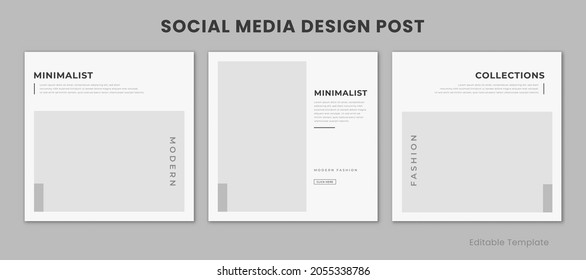 Conjunto de 3 plantillas de diseño de medios sociales editables con un color monocromo de estilo minimalista y moderno. Banner de venta, promoción de marca, presentación, publicidad, venta de moda, diseño de página,