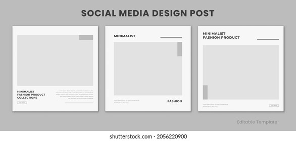 Set of 3 Editable Social Media instagram Design Template with Minimalist and Modern Style Monochrome Color . Suitable for Sale Banner, Branding, Promotion, Presentation, Advertising, Fashion Sale,