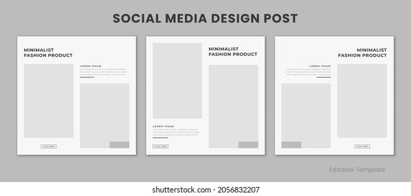 Set of 3 Editable Social Media Instagram Design Template with Minimalist and Modern Style Monochrome Color. Suitable for Sale Banner, Branding, Promotion, Presentation, Advertising, Fashion Sale, Page