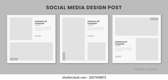 Set of 3 Editable Social Media instagram Design Template with Minimalist and Modern Style Monochrome Color. Suitable for Sale Banner, Branding, Promotion, Presentation, Advertising, Fashion Sale, Page