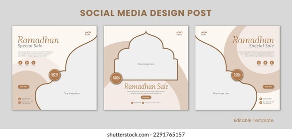 Set of 3 Editable Templates Ramadhan Social Media Instagram Design Post. Suitable for Sale Banner, Promotion, Presentation, Advertising, Fashion, coffee shop