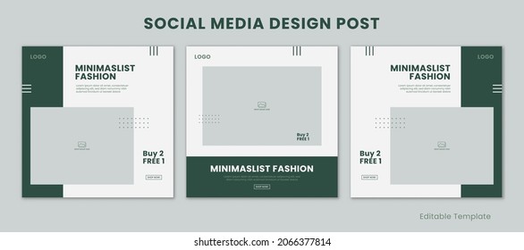 Set of 3 Editable Templates Social Media Instagram Design Post with Minimalist and Modern Style Green Color Theme. Suitable for Sale Banner, Branding, Promotion, Presentation, Advertising, Fashion