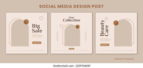 Set of 3 Editable Templates Social Media Instagram Design Post with Pastel and Aesthetic Style. Suitable for Sale Banner, Branding, Promotion, Presentation, Advertising, Fashion, Beauty Care