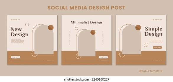 Set of 3 Editable Templates Social Media Instagram Design Post with Pastel and Aesthetic Style. Suitable for Sale Banner, Branding, Promotion, Presentation, Advertising, Fashion, Beauty, coffee shop