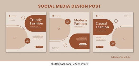 Set of 3 Editable Templates Social Media Instagram Design Post with Pastel and Aesthetic Style. Suitable for Sale Banner, Branding, Promotion, Advertising, Fashion, Beauty Care, coffee shop	
