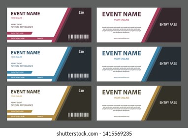 set of 3 entry pass design with front and back side