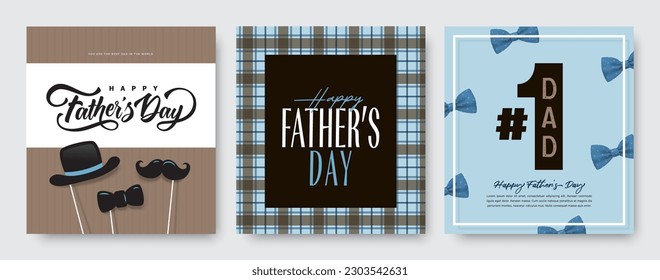 Set of 3 Father's day vector illustration, design element for greeting card, poster, banner and flyer.