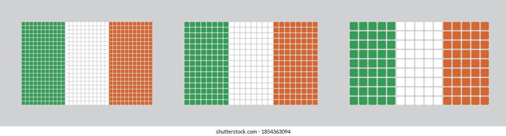 A set of 3 flags of Irland in Pixel style. isolated vector file.