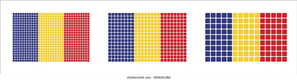 A set of 3 flags of Romania in Pixel style. isolated vector file.