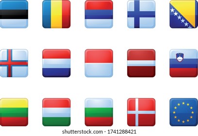Set 3 of Flags of the world - buttons - Europe stock illustration