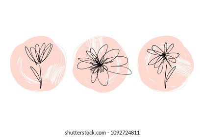 Set of 3 floral circle stickers in modern graphic style with pastel palette. Designed for BuJo (bullet journal), planners, diaries, calendars, card templates, posters, flyers and other paper design.