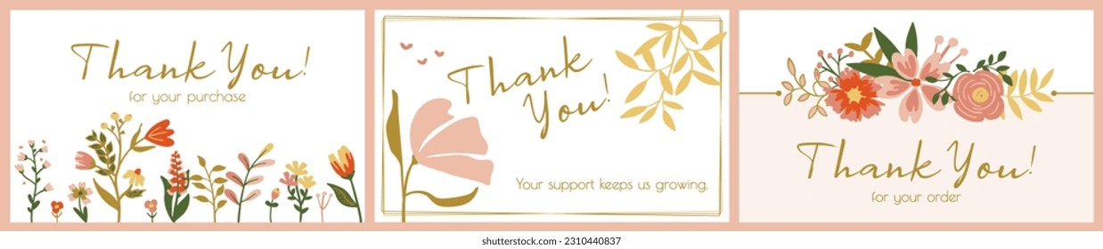 Set of 3 Floral Thank You Cards for Small Business