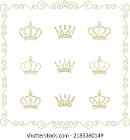 Set of 3 frames and icons: Crown