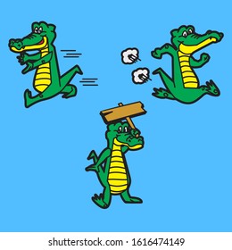 Set Of 3 Funny Cute Cartoon Alligators Illustration