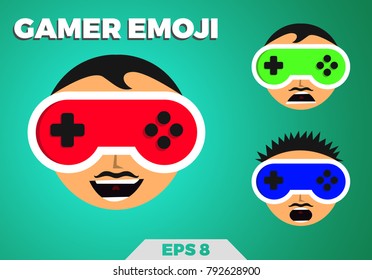 Set Of 3 Gamer Emoji: Funny, Suprised And Scared.