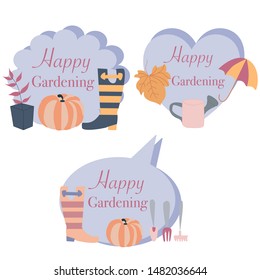 Set of 3 gardening banners, with vector autumn elements, perfect to use on the web, or in print, for flyers, postcards, invitations, greeting cards