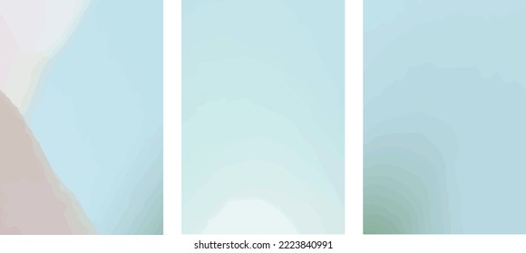 Set 3 gentle pastel blue wallpapers  evoking feeling peace   comfort  Large size  vector format is not blurred  Used as wall decoration  phone wallpaper  web banner  card decoration    