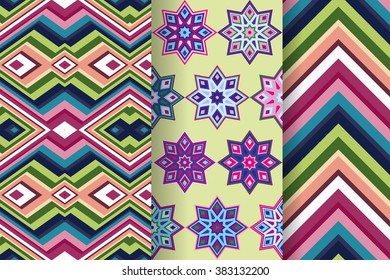 Set of 3 Geometric ethnic patterns seamless design for background or wallpaper