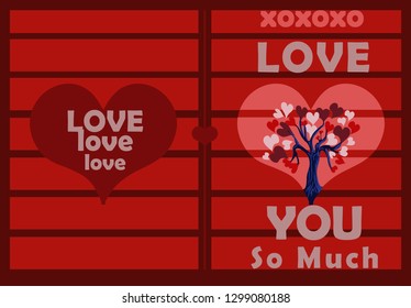 Set of 3 gift cards with the words' 'I love you so much' 'and' 'love, love, love' in a cute romantic style. Use for stickers, labels, cards, etc. - Vector