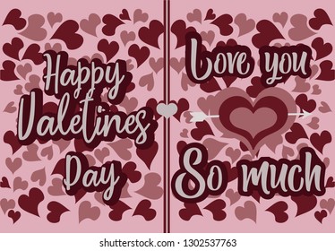 Set of 3 gift cards with the words'' 'happy valentines day' and  'I love you so much  ' in a cute romantic style. Use for stickers, labels, cards, etc. - Vector ilustration